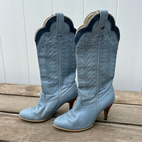 Vintage Jeenz Bootz Stiletto Heel Blue Cowgirl Western Boots 6 1/2 M - Picture 6 of 12